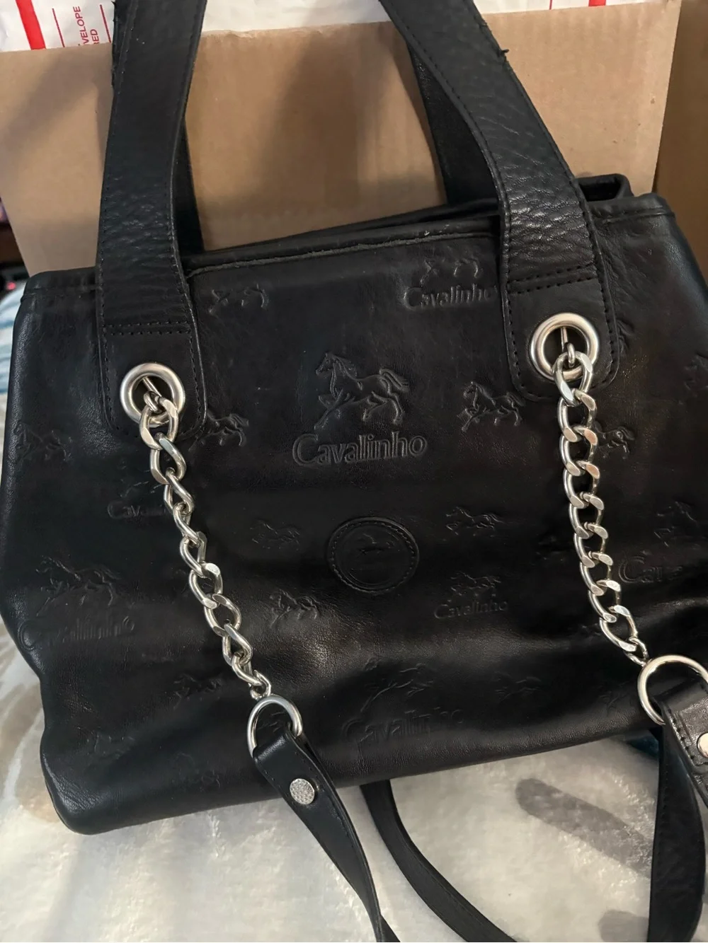 Black Leather Chain-Handle Tote cavalinho